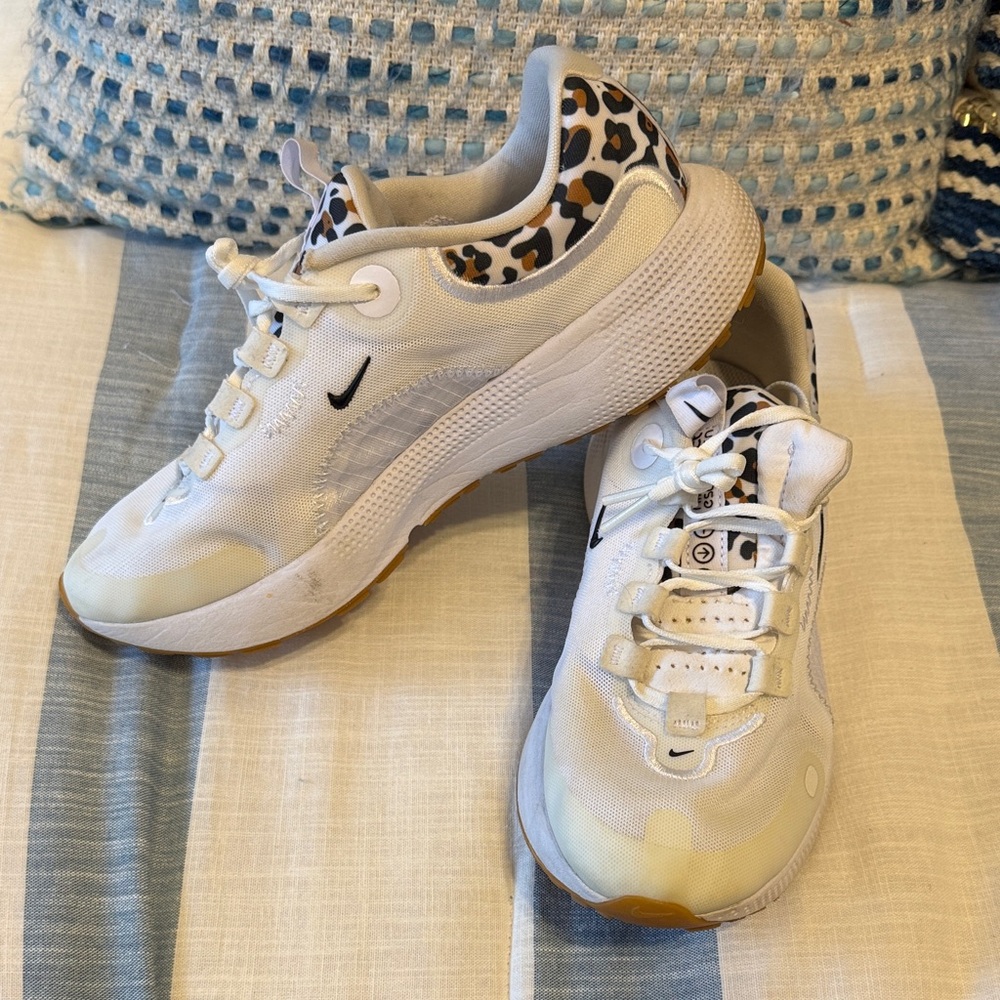 Nike Women's White Sneakers with Animal Print